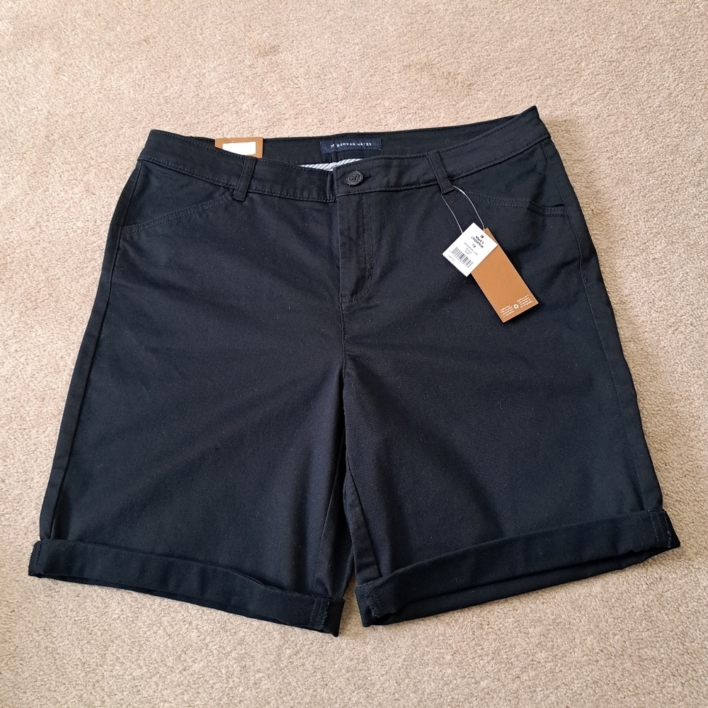 Denver Hayes Bermuda Shorts Women's Size 10 Black Mid Rise Stretch Classic NEW